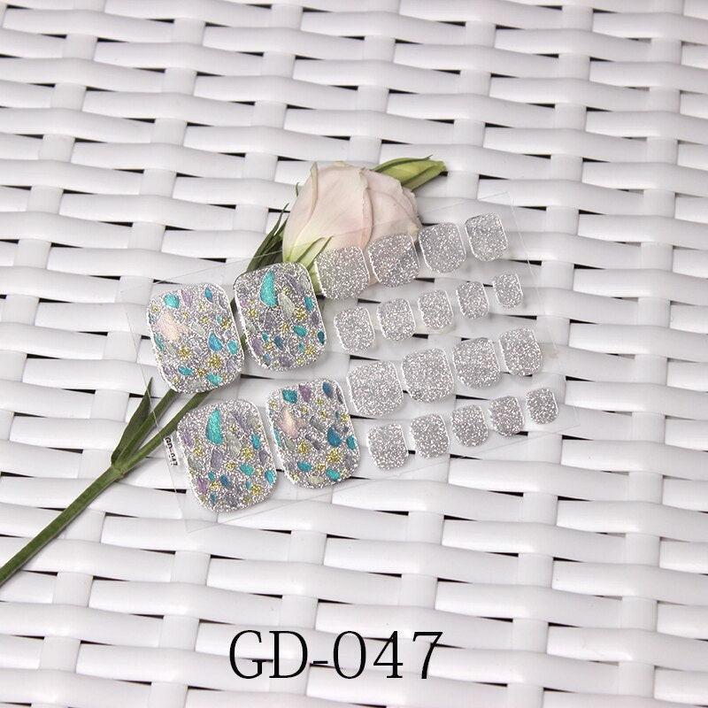 Full cover toe nail art glitter sticker sheet by dev2-aff with sparkling dark pink decals for summer manicure and foot decoration.