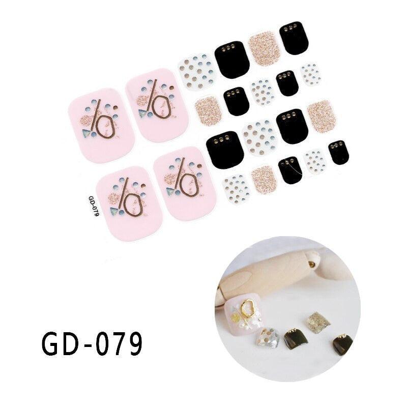 Full cover toe nail art glitter sticker sheet by dev2-aff with dark pink sparkling decals for summer manicures.