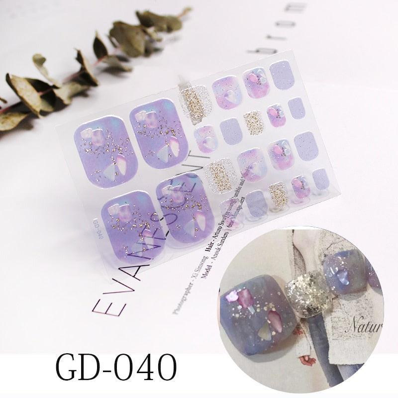 Dark pink glitter toe nail art stickers on a full-coverage sheet for summer manicure by dev2-aff.