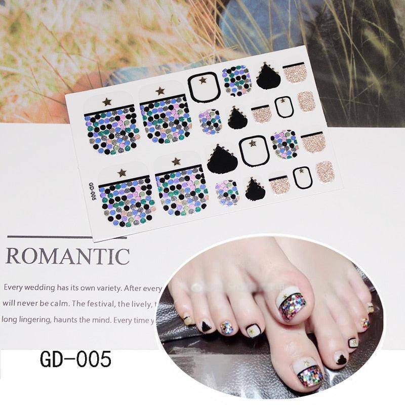 Full cover dark pink glitter toenail sticker sheet by dev2-aff with sparkling foot decals for summer foot manicure.