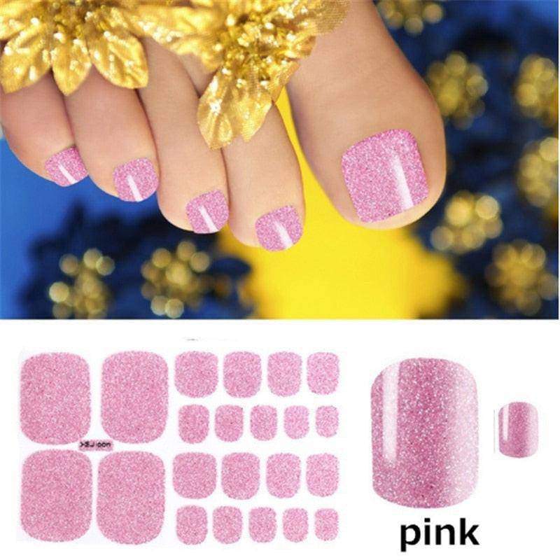 Dark pink full cover toe nail art glitter stickers by dev2-aff, featuring sparkling summer-style toenail decals for stylish pedicures.