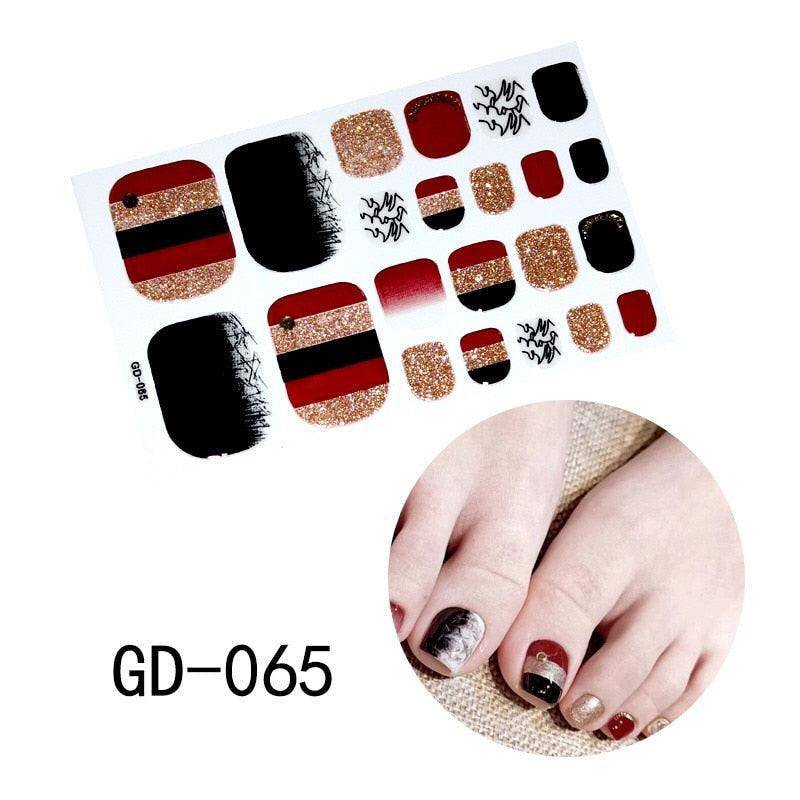 Full sheet of dark pink glitter toe nail stickers from dev2-aff, featuring sparkling, full-coverage toenail decals for summer manicure.