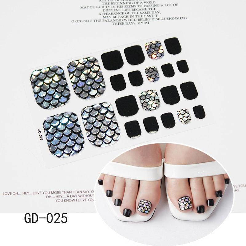 Full cover toe nail art glitter sticker sheet by dev2-aff, featuring sparkling dark pink toenail decals for summer manicure style.