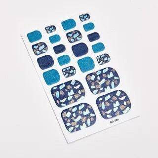 Full cover toe nail art glitter sticker sheet by dev2-aff with dark pink sparkling toenail decals for summer pedicure style.