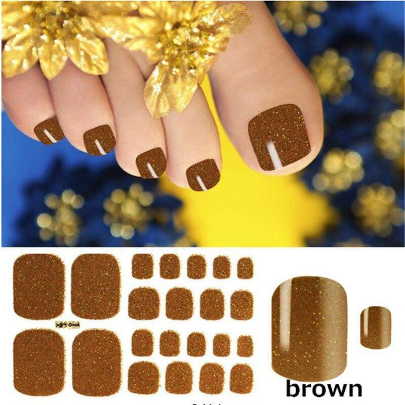 Full cover toe nail art glitter stickers by dev2-aff, dark pink sparkling toenail decals for summer manicure and foot decoration.
