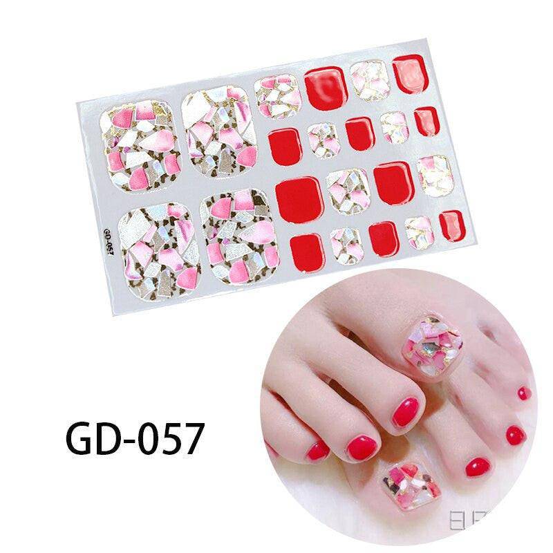 Full cover toe nail art glitter sticker sheet by dev2-aff with sparkling dark pink toenail decals for sexy summer manicure.