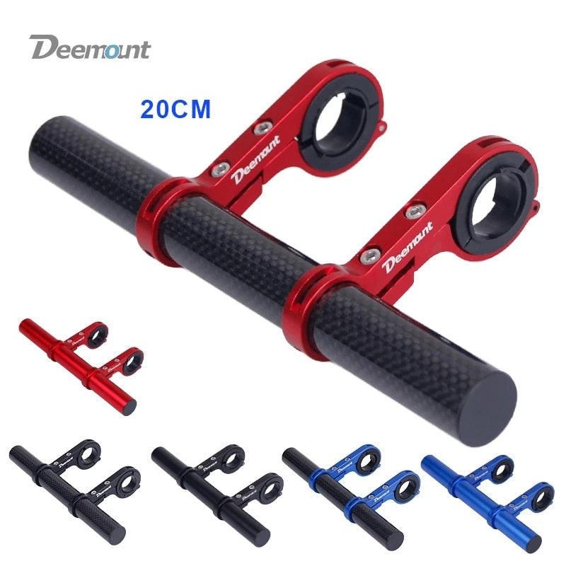 Red bicycle handlebar extended bracket with mount for headlight, bike computer, and lamp support rack, alloy fiber stand, 10cm length.
