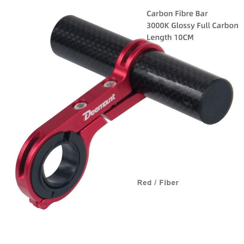 Red bicycle handlebar extended bracket for headlight, bike computer, and lamp support, made from alloy fiber, available in 10 to 30cm length