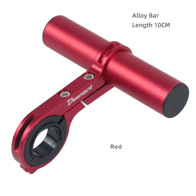 Red alloy bicycle handlebar extended bracket for bike headlight, computer mount, lamp support, and fiber stand in 10-30cm sizes.