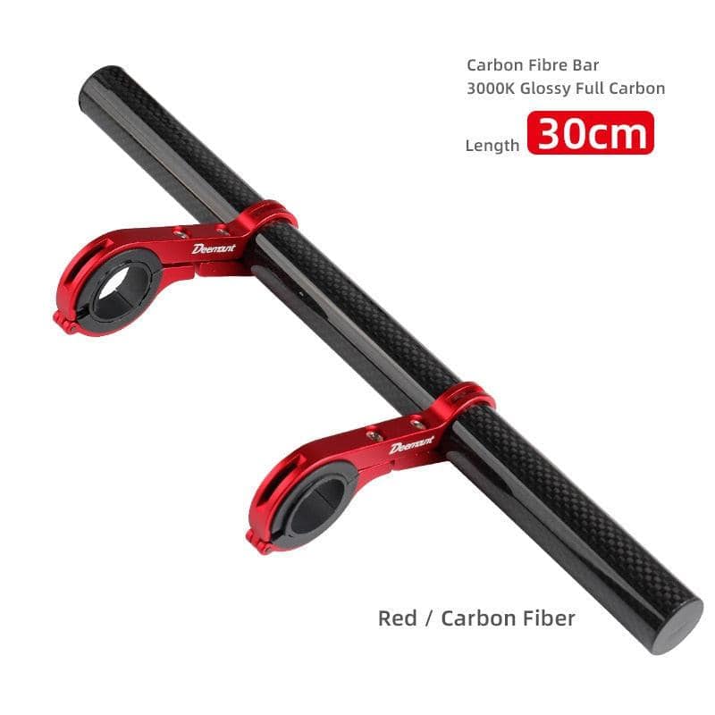 Red bicycle handlebar extended bracket for headlight, bike computer, and lamp support, made of alloy fiber, available in 10-30cm sizes.