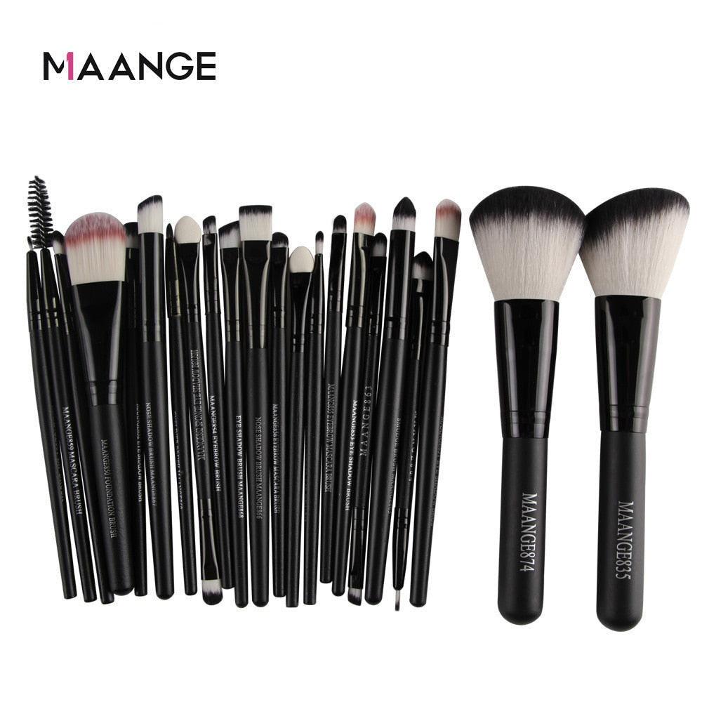 Dev2-aff MAANGE makeup brush set with 20/22/18 pieces, including foundation, powder, eye shadow, and lip brushes in red and gold.