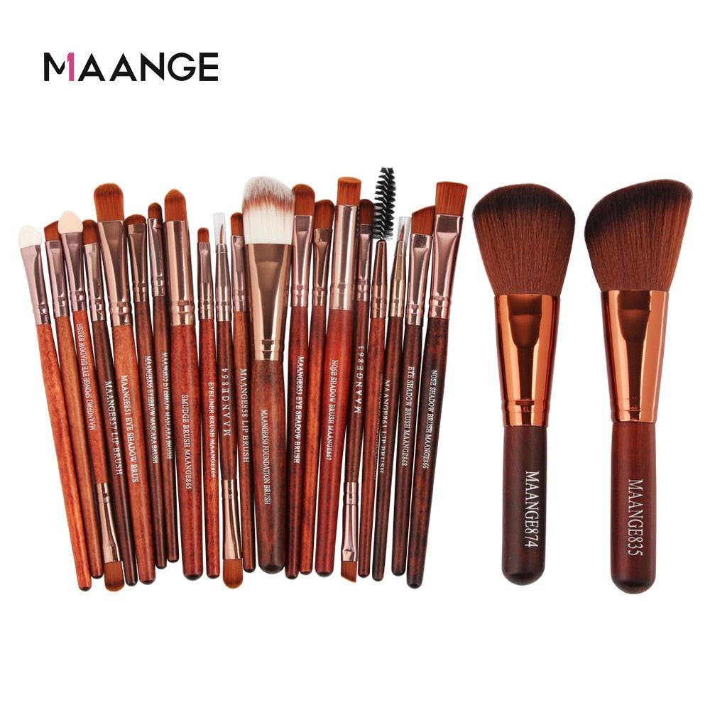 Dev2-aff 20/22/18 pcs makeup brushes set with red and gold handles, including foundation, powder, eye shadow, and lip brushes.