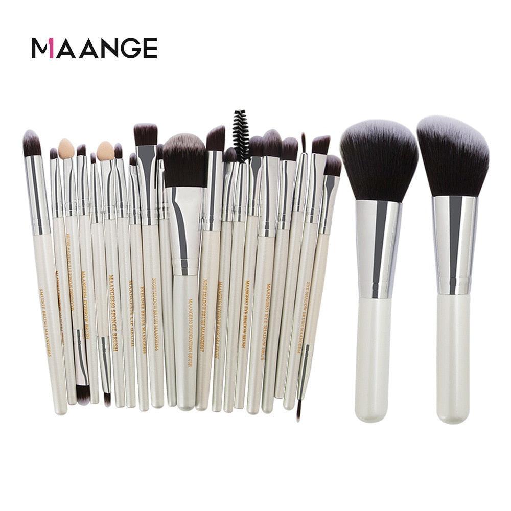 Dev2-aff 20/22/18 pcs makeup brushes set with red and gold handles, including foundation, powder, eyeshadow, and lip blending brushes.